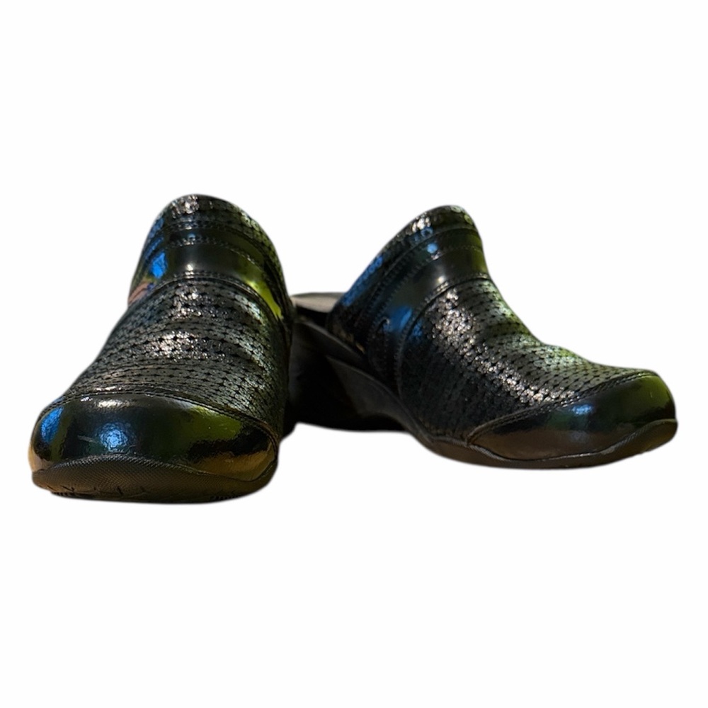 Mozo Zoe Black Leather “Sequin” Clogs Sz 7